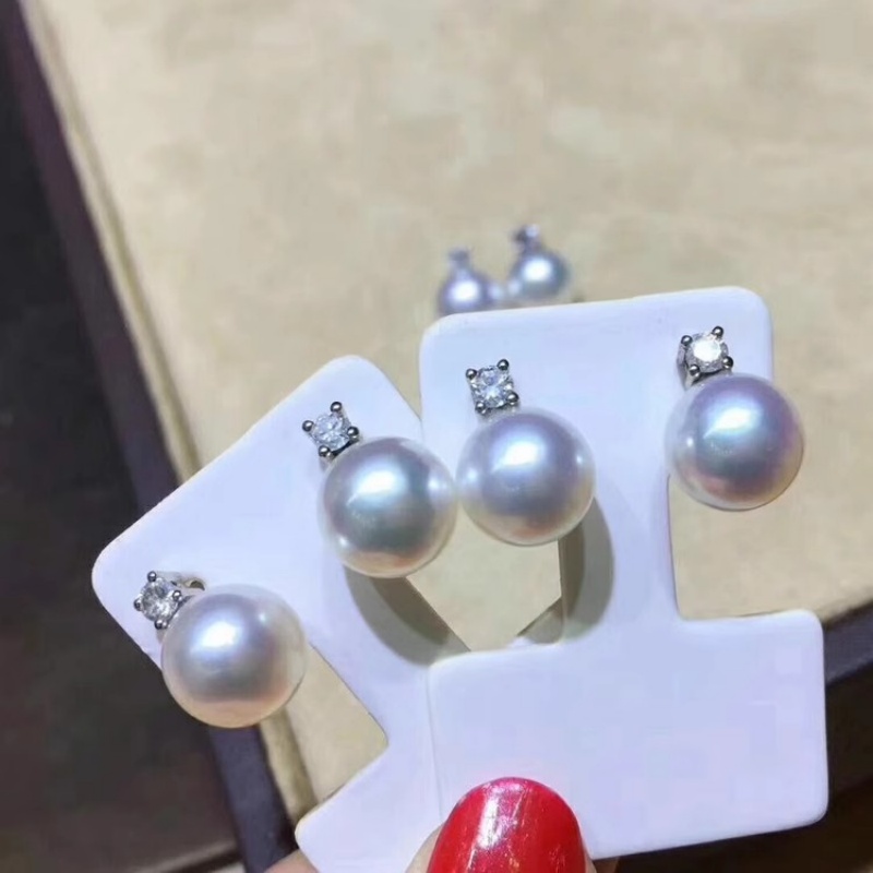 Akoya Pearl Stud Earrings Sterling Silver - 아름다운 AAAA+ 등급의 8~9mm 일본산 아코야