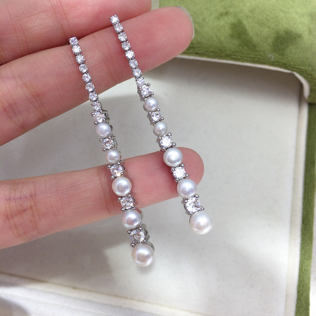 Akoya Pearl Stud Earrings Sterling Silver - 우아한 롱 귀걸이 여성용 천연 3-6mm