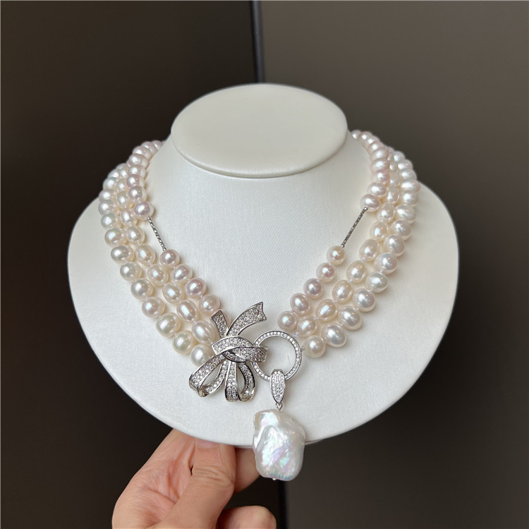 Freshwater Cultured Pearl Necklace 8-9Mm - AA 천연 흰색 진주 초커 목걸이,