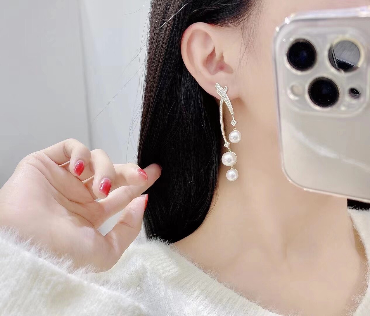 Akoya Pearl Stud Earrings Sterling Silver - 고급스러운 AAA7-8-9mm 천연 진주 롱 귀걸이,