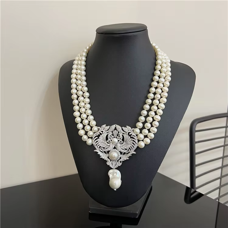 Freshwater Cultured Pearl Necklace 8-9Mm - 여성용 수제 천연 담수 양식 화이트