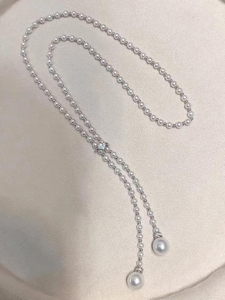 Silver Bead Clasps For Pearl Necklace - 디자이너 스웨터 체인 60cm 길이, 4-5mm