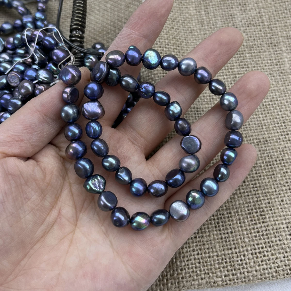 Freshwater Cultured Pearl Necklace 8-9Mm - 8~9mm 크기의 검은색 양면 광택 처리된