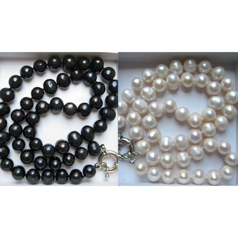 Freshwater Cultured Pearl Necklace 8-9Mm - 검은색 또는 흰색 8~9mm 양식 진주