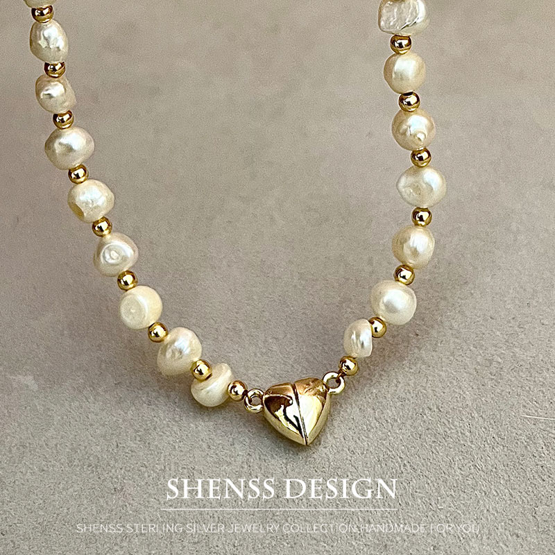 Baroque Pearl Pendant Necklace Gold - 천연 바로크 담수 진주 목걸이, 구리
