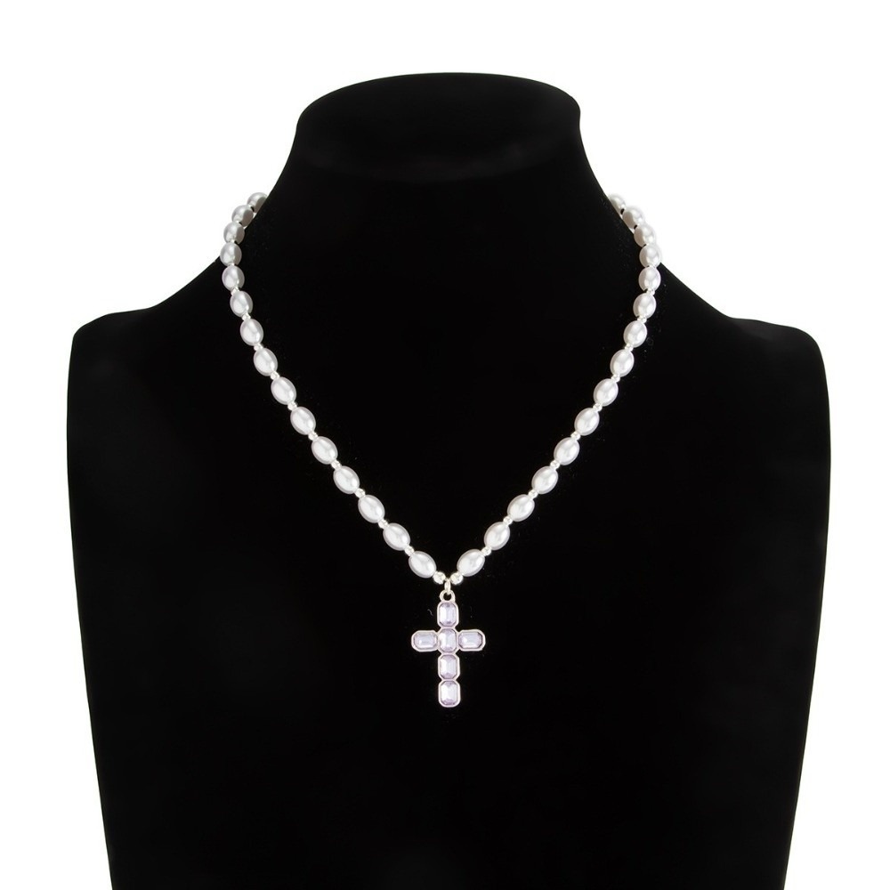 Silver Bead Clasps For Pearl Necklace - 패션 크로스 펜던트 목걸이, 블루 크리스탈