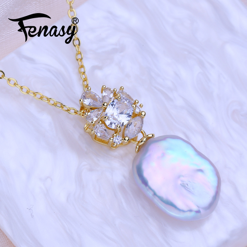 Baroque Pearl Pendant Necklace Gold - FENASY 천연 담수 진주 대형 바로크