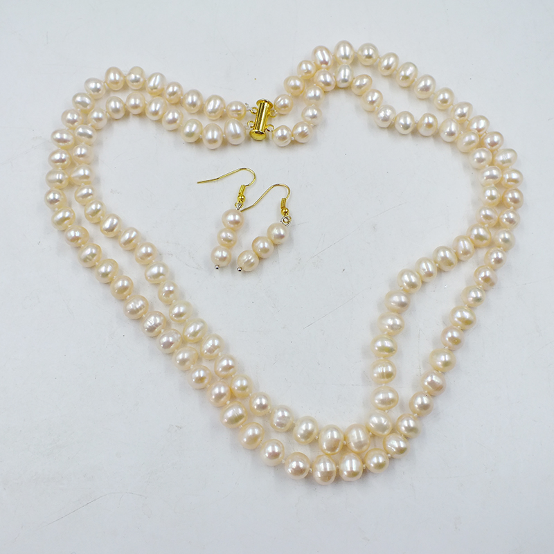 Freshwater Cultured Pearl Necklace 8-9Mm - 2줄 8-9MM 천연 핑크 담수 진주