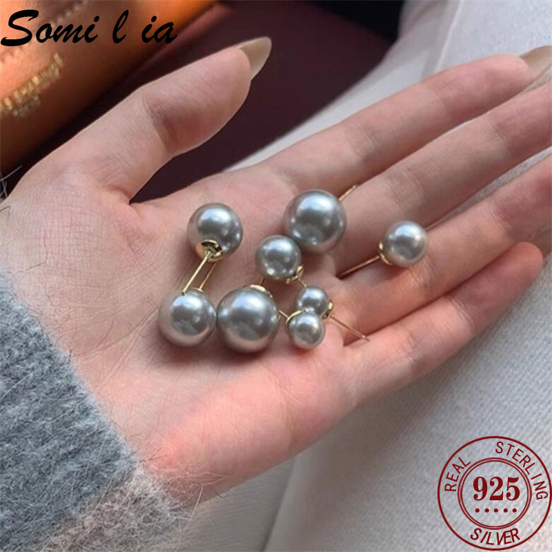 Akoya Pearl Stud Earrings Sterling Silver - SOMILIA 925 스털링 실버 담수 회색
