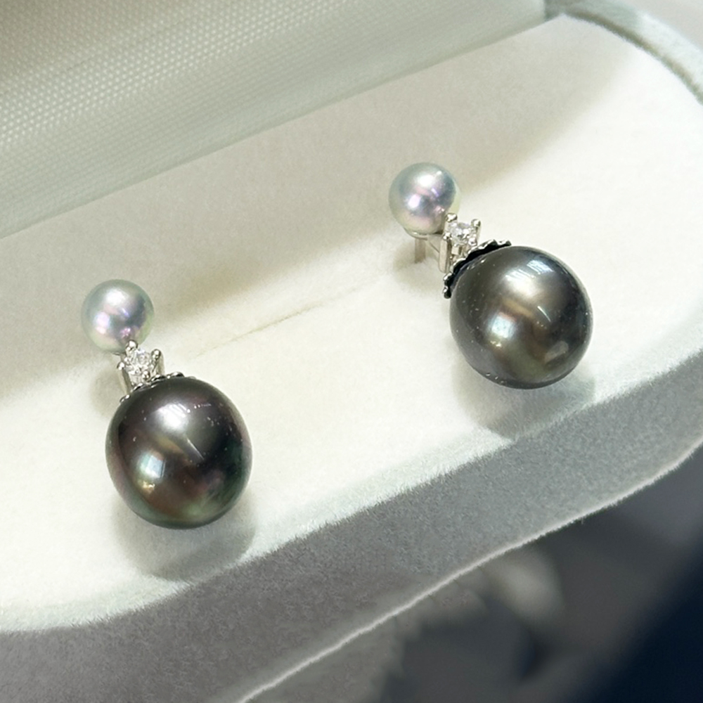 Akoya Pearl Stud Earrings Sterling Silver - 실버 더블 해수 진주 스터드 귀걸이