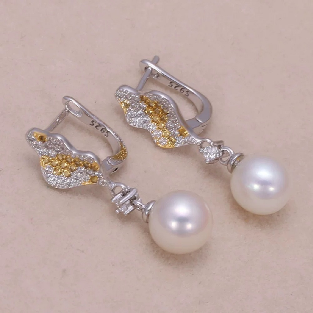 Akoya Pearl Stud Earrings Sterling Silver - 천연 진주 AAAA8-9mm 화이트 진주 귀걸이