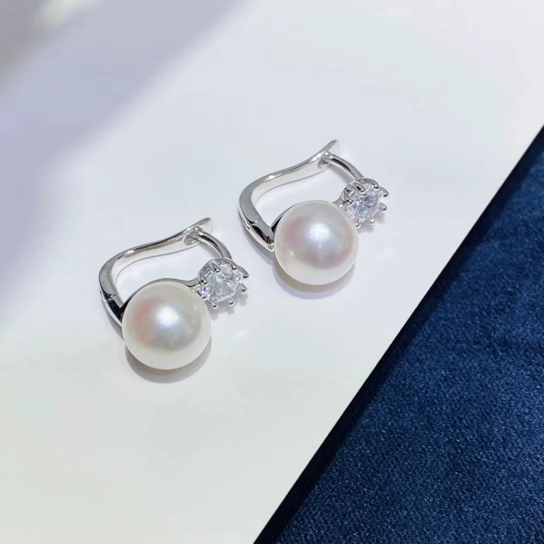 세련된 디자인의 새로운 타원형 지르콘 AAA8-9mm  - Akoya Pearl Stud Earrings Sterling Silver 리뷰 및 가격