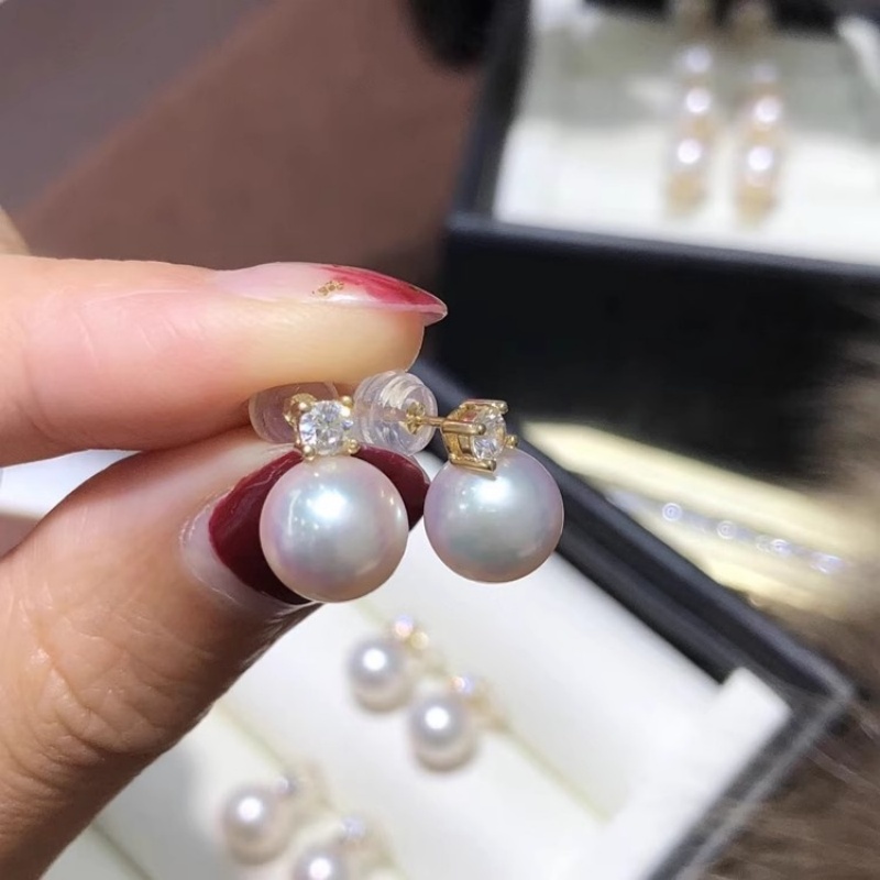 아름다운 AAAA+ 등급의 8~9mm 일본산 아코야 진 - Akoya Pearl Stud Earrings Sterling Silver 리뷰 및 가격