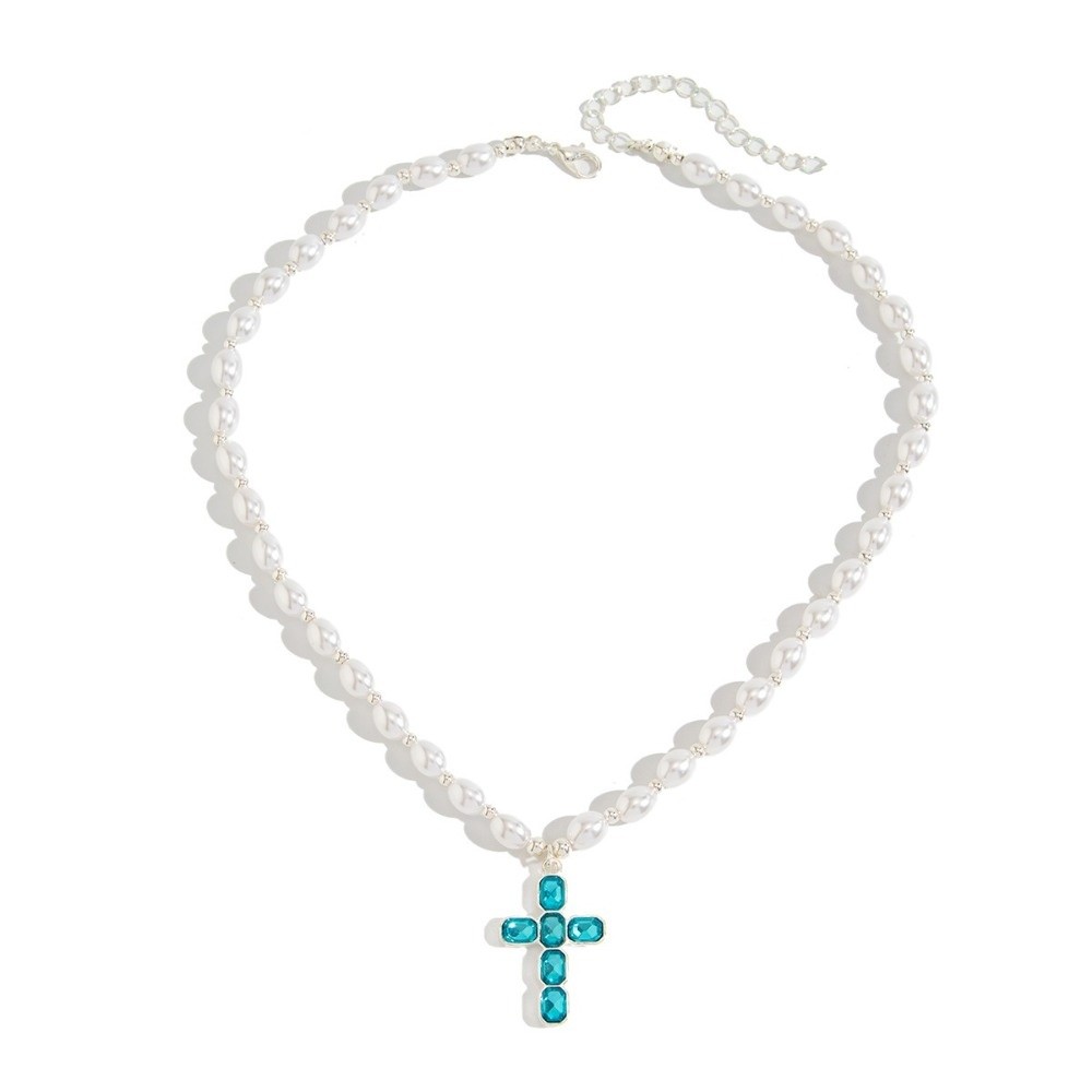 패션 크로스 펜던트, 진주 비즈, 블루 크리스탈 크로스 - Silver Bead Clasps For Pearl Necklace 리뷰 및 가격