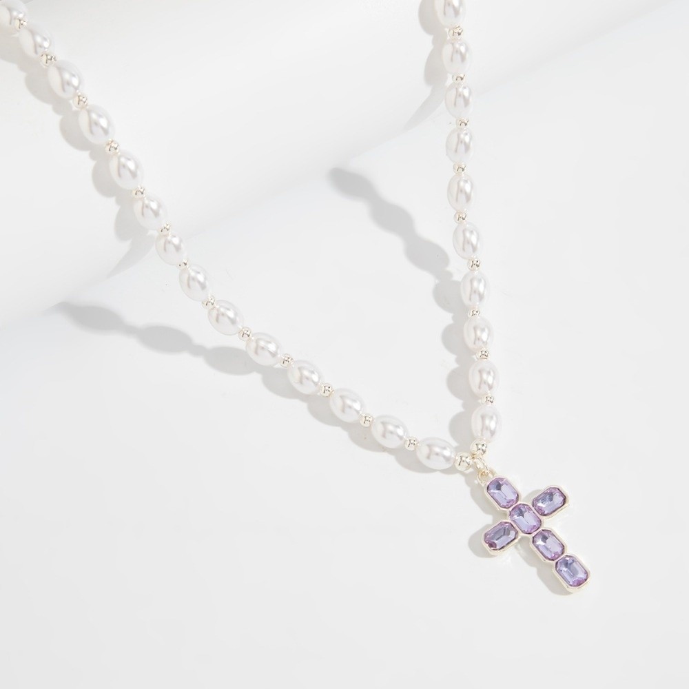 새로운 크로스 펜던트 목걸이, 진주 비즈, 블루 크리스 - Silver Bead Clasps For Pearl Necklace 리뷰 및 가격