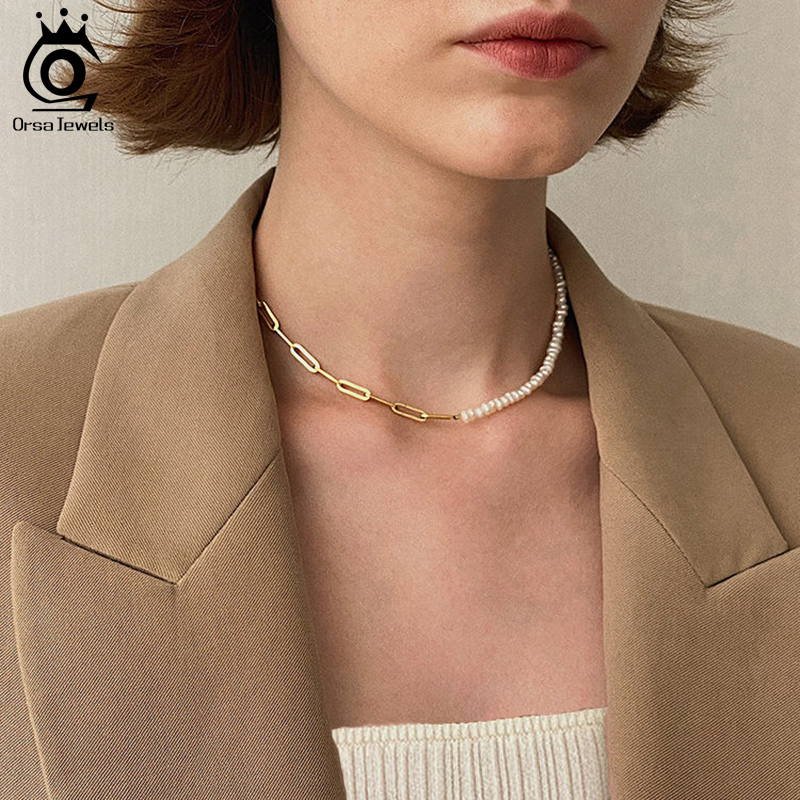ORSA JEWELS 하프 진주 체인 클립 목걸이 초커 - Baroque Pearl Pendant Necklace Gold 리뷰 및 가격