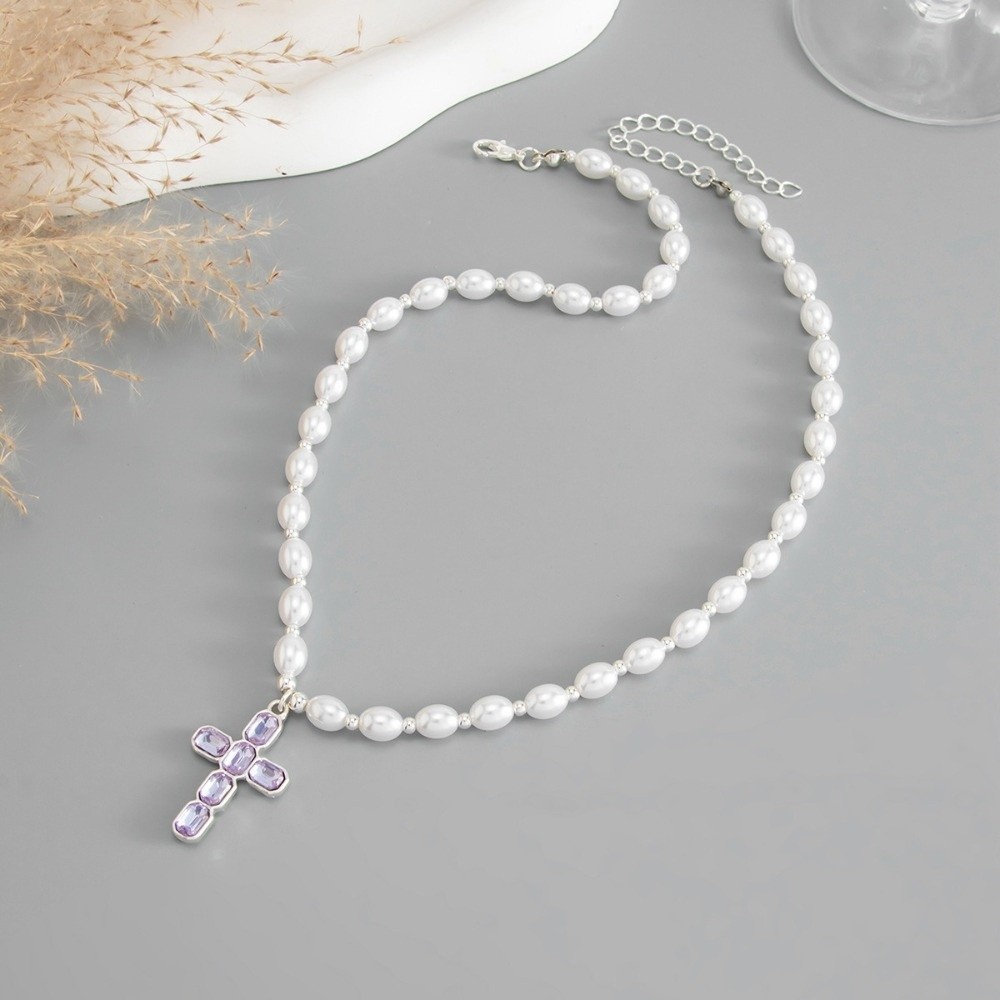 새로운 크로스 펜던트, 진주 비즈, 블루 크리스탈 크로 - Silver Bead Clasps For Pearl Necklace 리뷰 및 가격