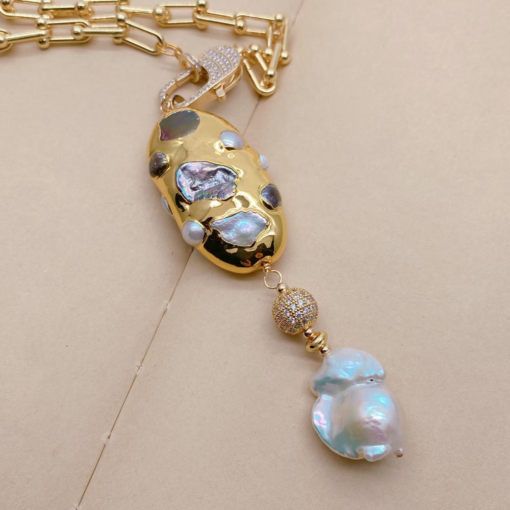 Yygem 금도금 체인 목걸이 화이트 바로크 케시 진주 - Baroque Pearl Pendant Necklace Gold 리뷰 및 가격