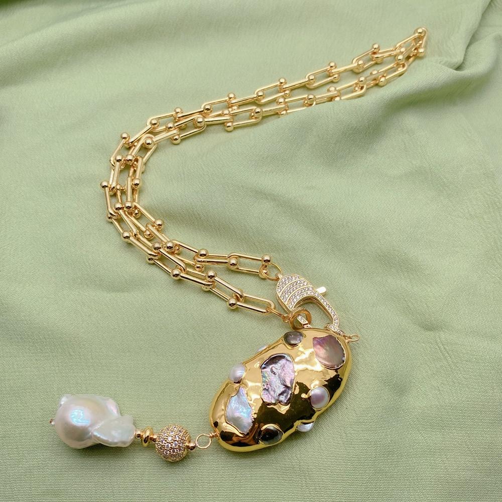 Yygem 금도금 체인 목걸이 화이트 바로크 케시 진주 - Baroque Pearl Pendant Necklace Gold 리뷰 및 가격