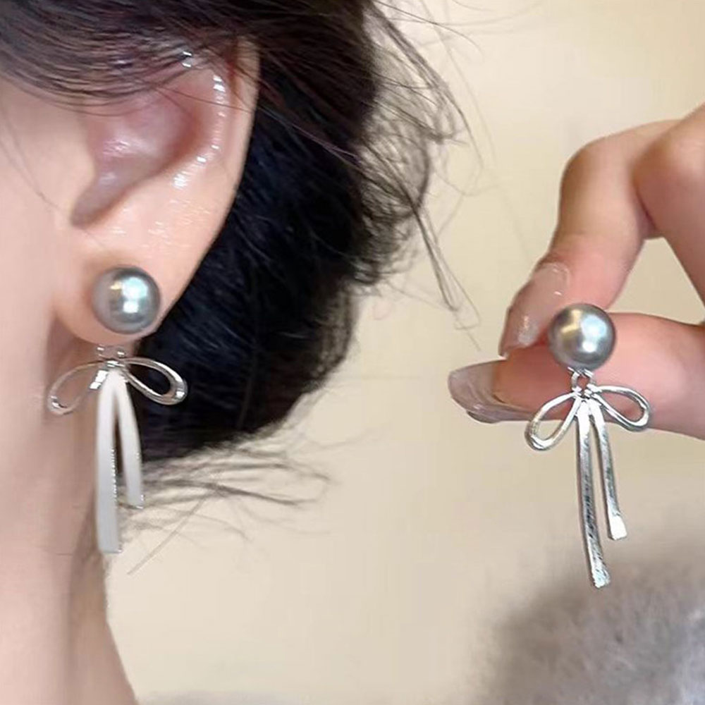 그레이 모조 진주 Bowknot 펜던트 목걸이 귀걸이  - Silver Bead Clasps For Pearl Necklace 리뷰 및 가격