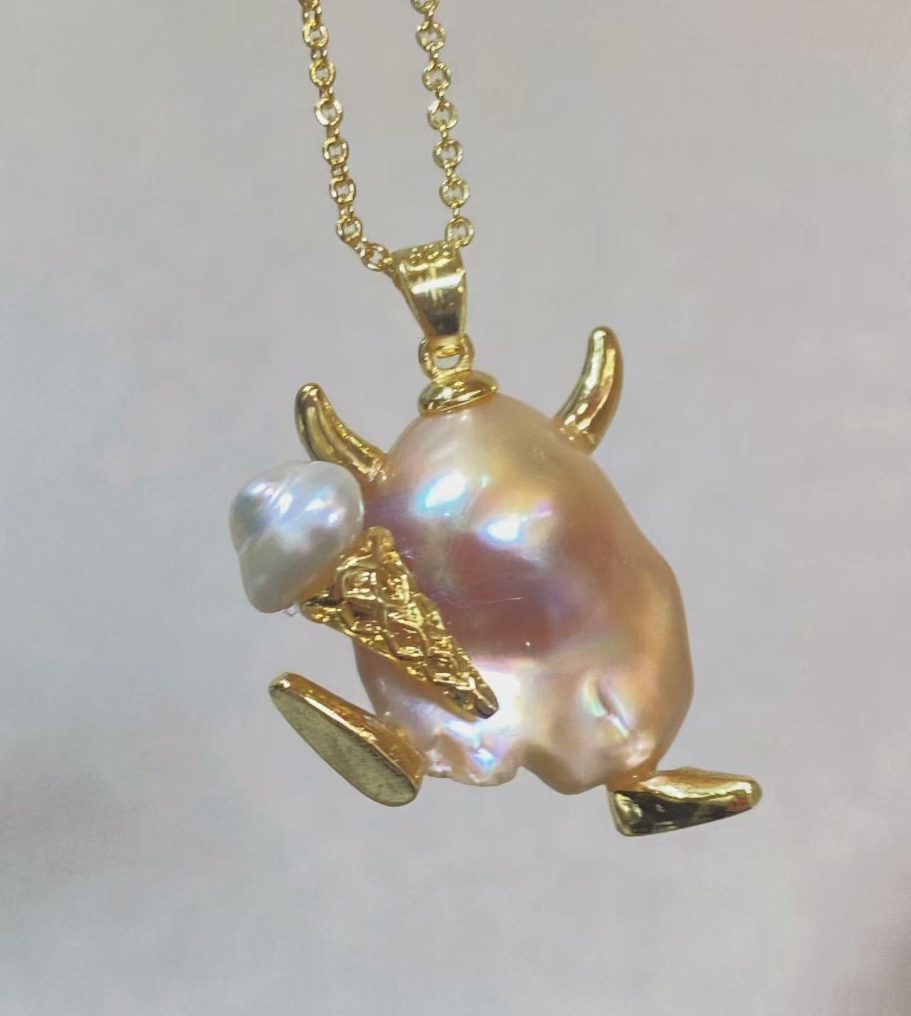 14K 금도금 천연 바로크 진주 리틀 몬스터 펜던트 귀 - Baroque Pearl Pendant Necklace Gold 리뷰 및 가격