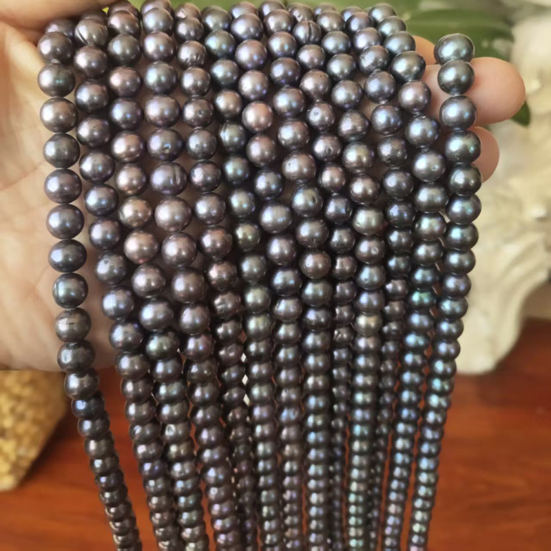 도매 16인치 7-8mm 블랙 다크 그레이 천연 원형  - Natural Freshwater Pearl Strand Loose Beads 리뷰 및 가격