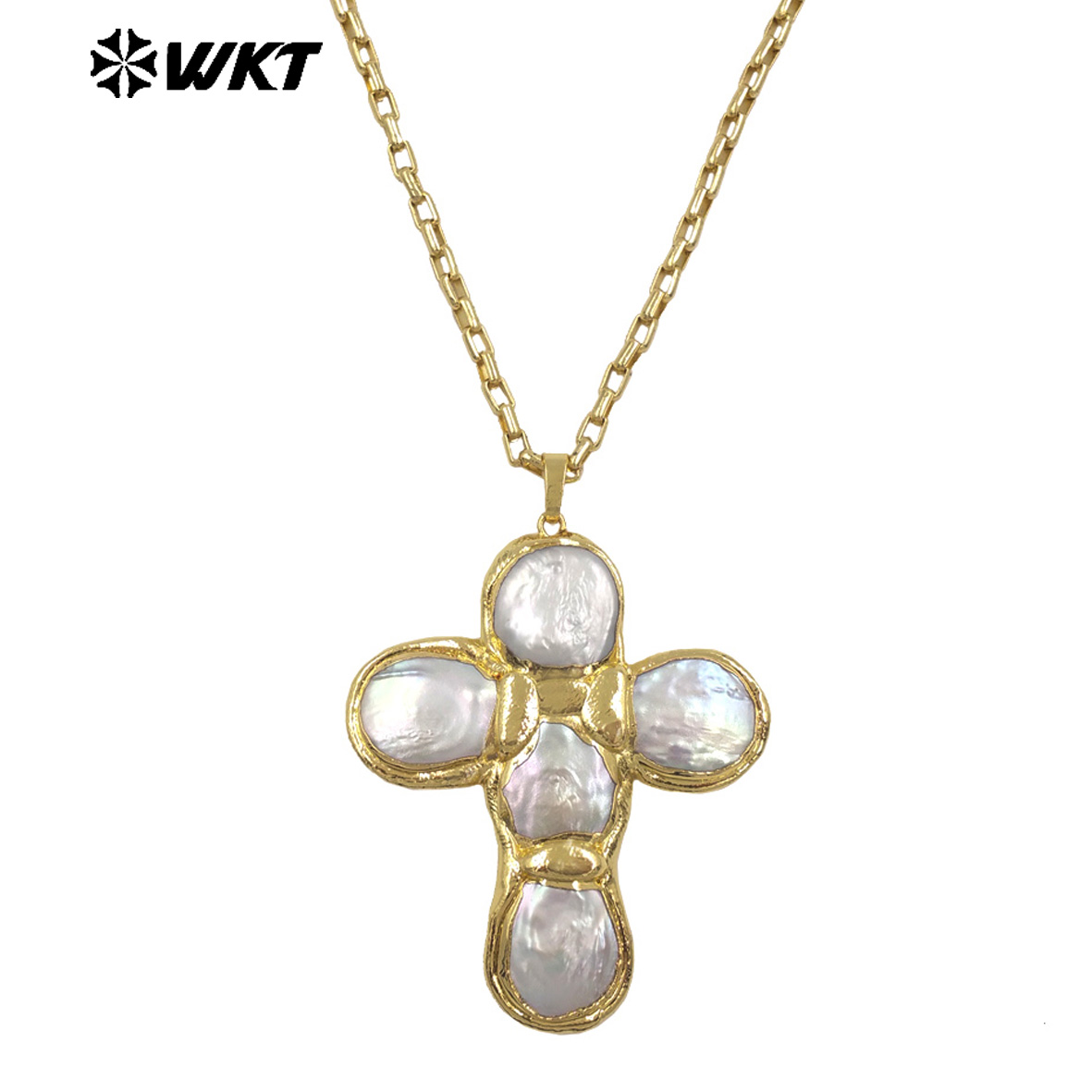 WT-JN349 최신 디자인 천연 담수 진주 십자가 모 - Baroque Pearl Pendant Necklace Gold 리뷰 및 가격
