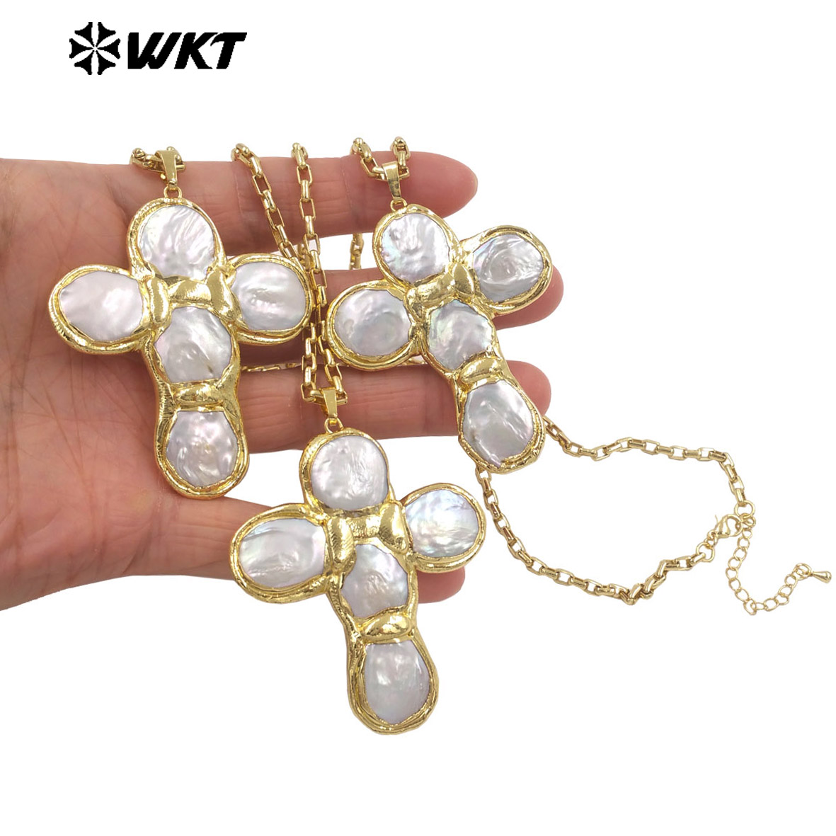 WT-JN349 최신 디자인 천연 담수 진주 십자가 모 - Baroque Pearl Pendant Necklace Gold 리뷰 및 가격