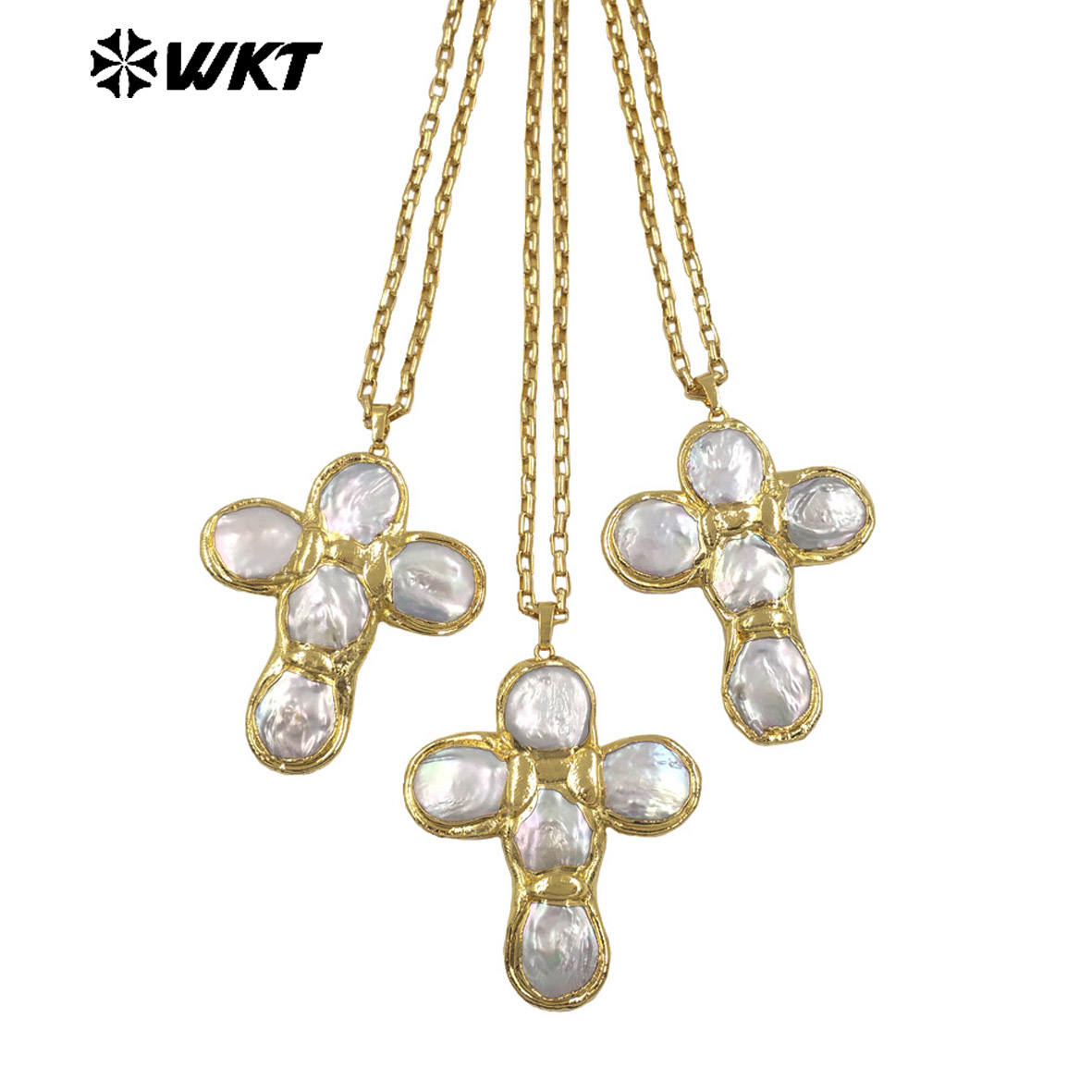 WT-JN349 최신 디자인 천연 담수 진주 십자가 모 - Baroque Pearl Pendant Necklace Gold 리뷰 및 가격