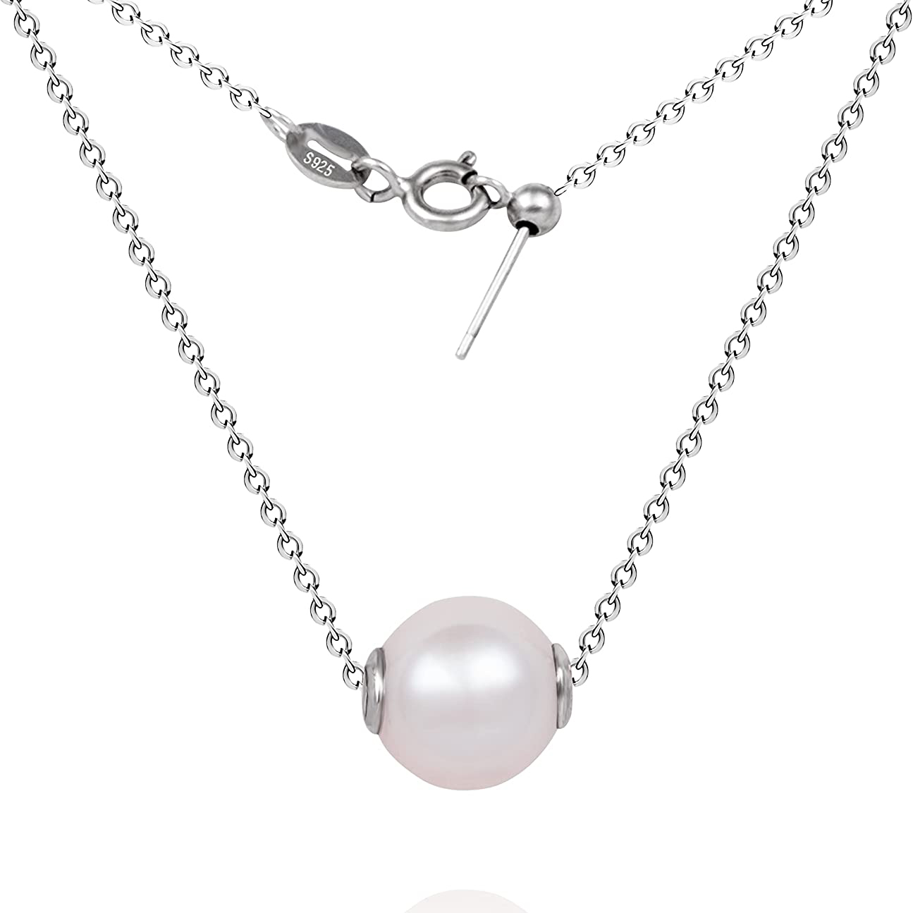 여성을위한 새로운 925 스털링 실버 단일 AAAA 품 - Freshwater Cultured Pearl Necklace 8-9Mm 리뷰 및 가격