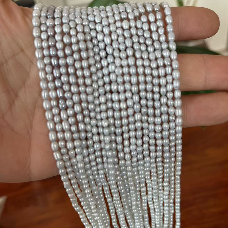 도매 16인치 3-4mm 천연 쌀알 진주 루스 스트랜드 - Natural Freshwater Pearl Strand Loose Beads 리뷰 및 가격