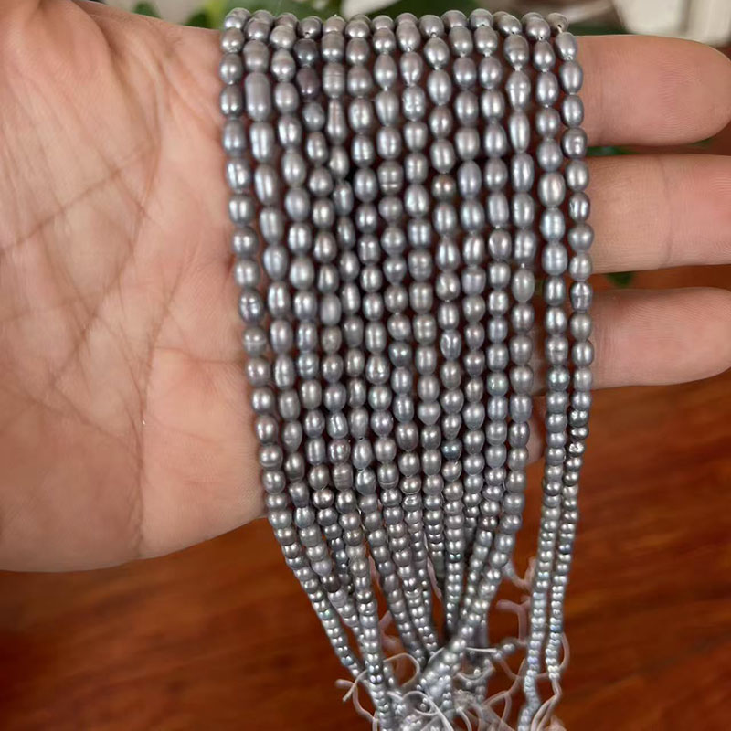 도매 16인치 3-4mm 천연 쌀알 진주 루스 스트랜드 - Natural Freshwater Pearl Strand Loose Beads 리뷰 및 가격