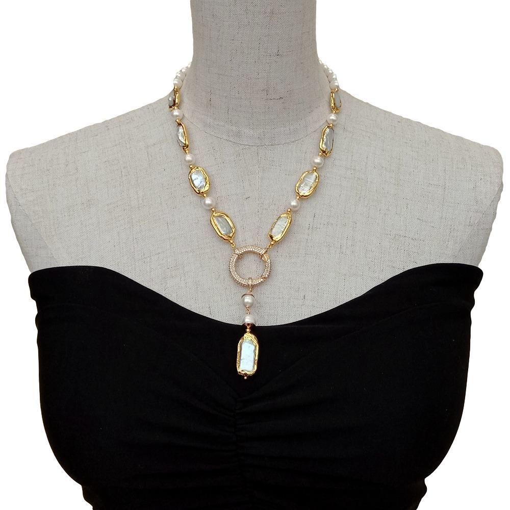 YYGEM 천연 8-9mm 원형 직사각형 양식 화이트  - Freshwater Cultured Pearl Necklace 8-9Mm 리뷰 및 가격