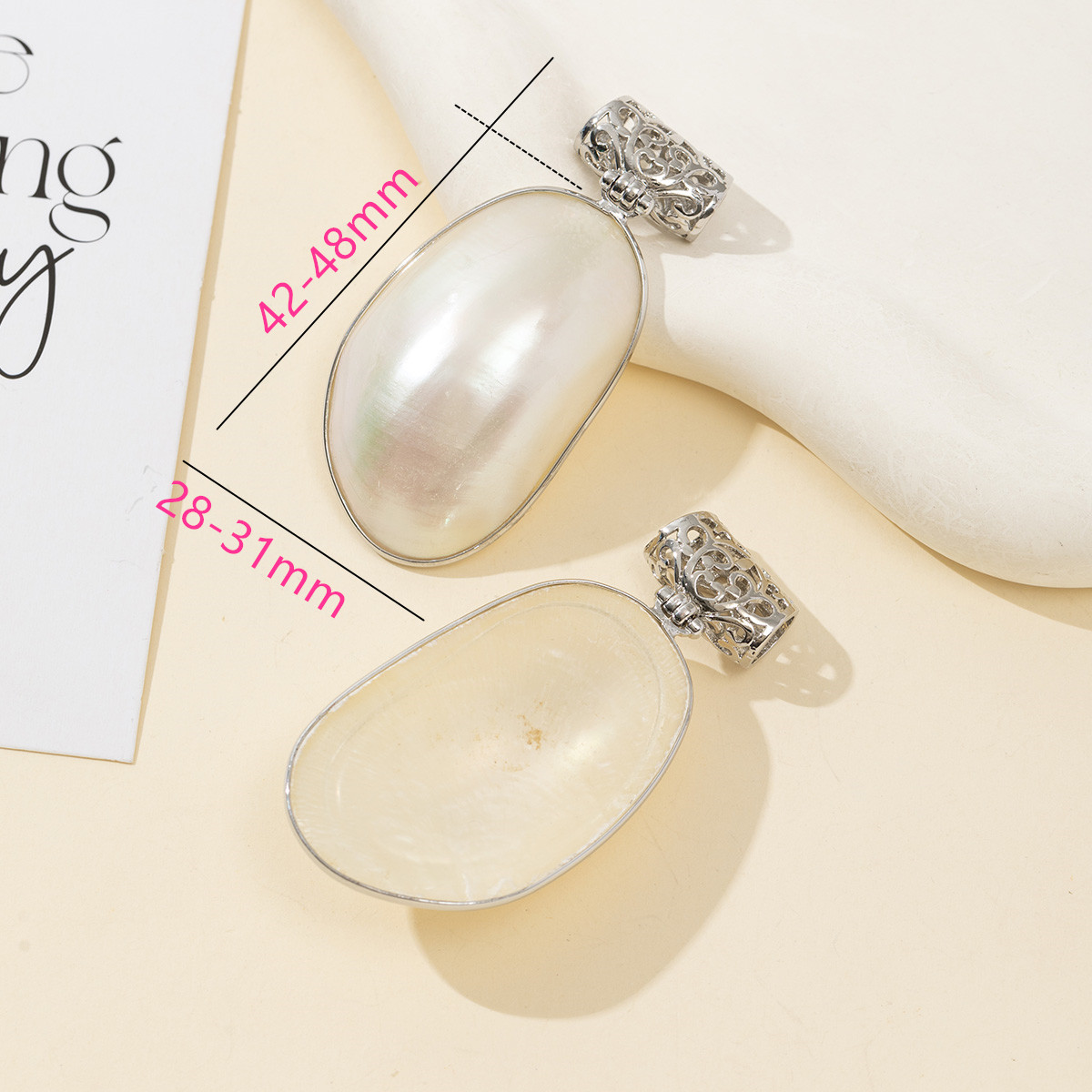 자연산 자개로 만든 타원형 펜던트, 은색 도금, 속이  - Mother Of Pearl Shell Pendant Necklace 리뷰 및 가격